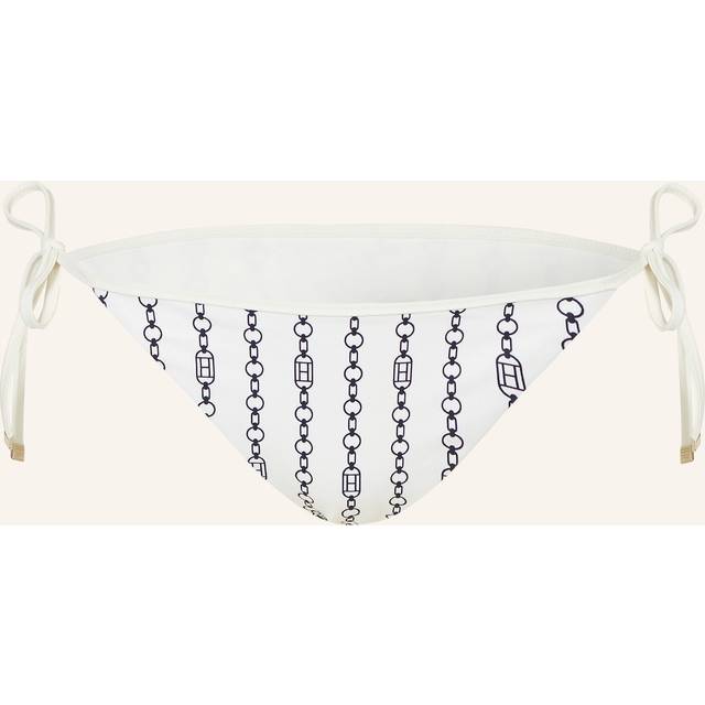 Print String Tie-Side Cheeky Bikini Bottoms - FLAG CHAIN IVORY SILK - L