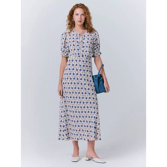 Ghost Clarissa Crepe Floral Midi Dress - Trellis Flower Patch