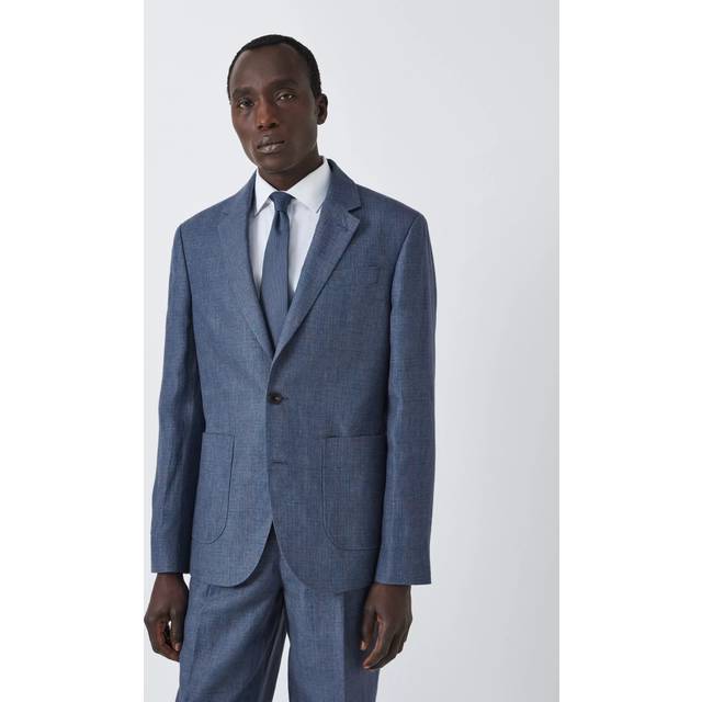 John Lewis Hadleigh Pure Linen Grid Relaxed Fit Blazer, Mid Blue