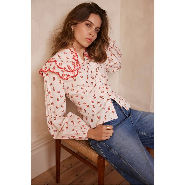 Mint Velvet Strawberry Print Blouse, Natural
