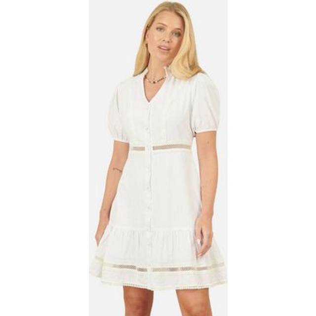 Yumi White Cotton Lace Trim Skater Shirt Dress - Size 10 UK - Yumi