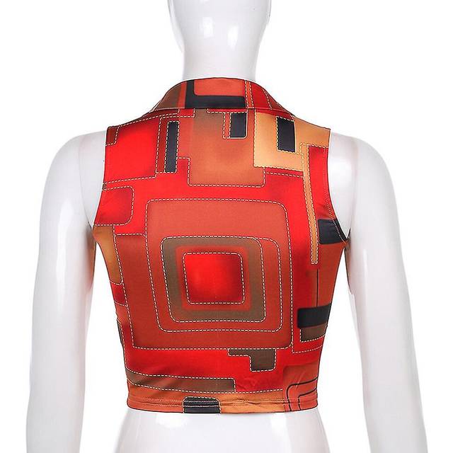(S, One size) Printed Vintage Tank Tops Ruched Drawstring Y2k Crop Top Turn Down Collar Corset - Jxlgv