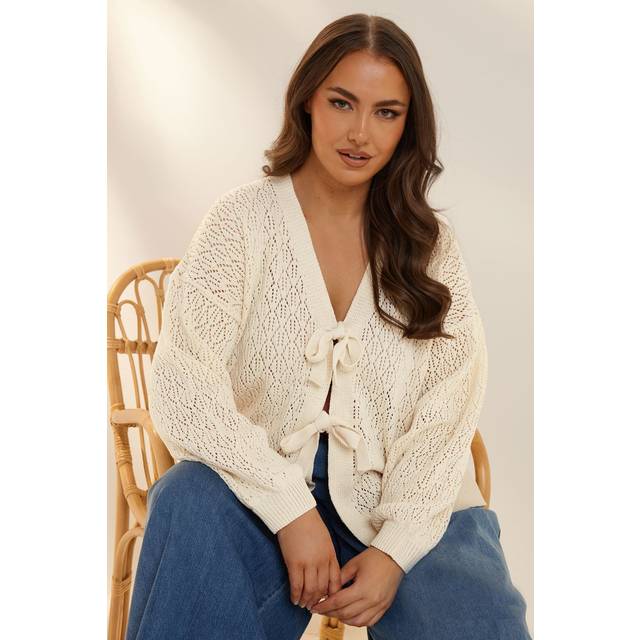 Yours Curve White Crochet Tie Cardigan, Women's Curve & Plus Size, Yours - 22-24