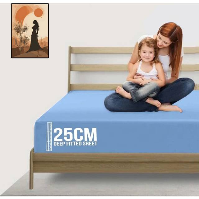 (King, Blue) 25cm Extra Deep Fitted Sheet Bed Mattress Sheets Plain Double, King & Super King Sizes