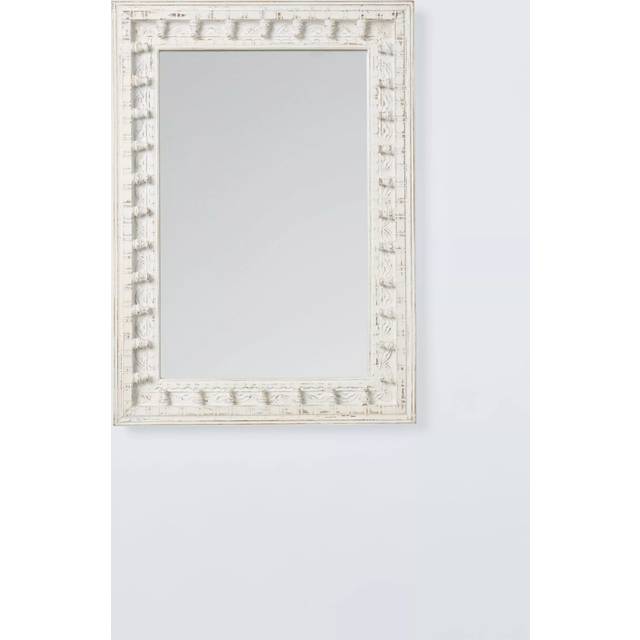 John Lewis Rajasthan Carved Wood Rectangular Wall Mirror, 70 x 50cm, FSC-Certified (Mango Wood), White