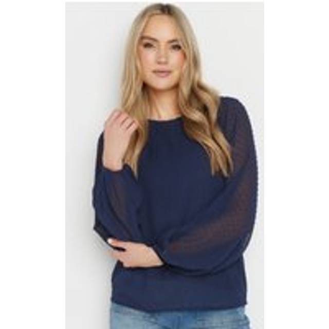 Lts Tall Navy Blue Dobby Balloon Sleeve Blouse 14 Lts | Tall Women's Shirts & Blouses