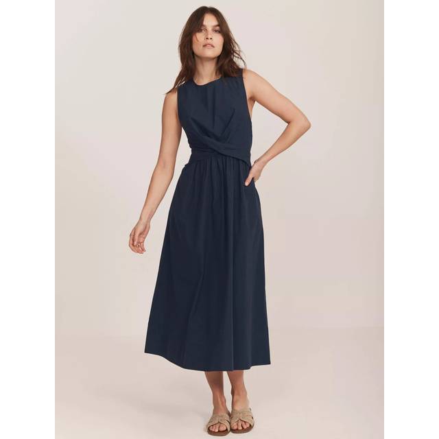 Mint Velvet Twist Waist Midi Dress, Blue Navy