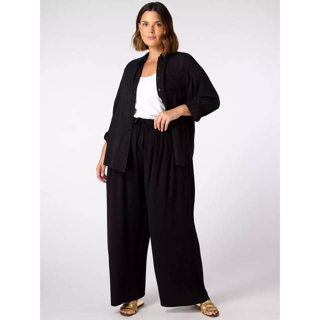 Live Unlimited Curve Petite Drawstring Linen Blend Trousers, Black