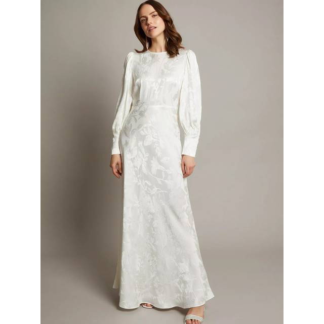 Monsoon Grace Satin Maxi Wedding Dress, Ivory