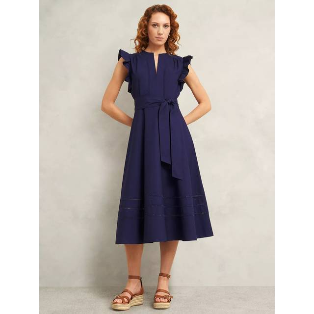 Hobbs Vanessa Ruffle Shoulder Dress, Navy