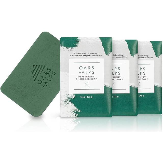 Oars  Alps Peppermint Charcoal Exfoliating Mens Bar Soap Dermatologist Tested and Made with Clean Ingredients Travel Size 3 Pack 6 Oz Each