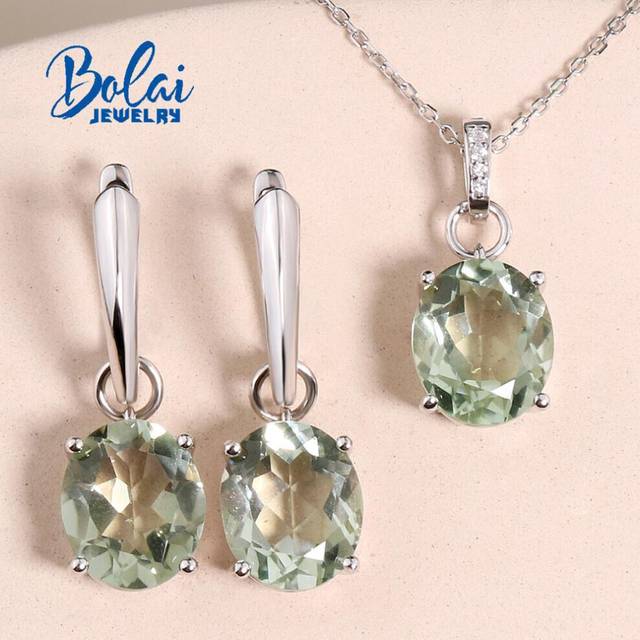(green, L) Fashion Drop Shape Design Natural Green Crystal Earrings Necklace Jewelry Set 925 Sterling Silver Elegant Design Fine Jewelry