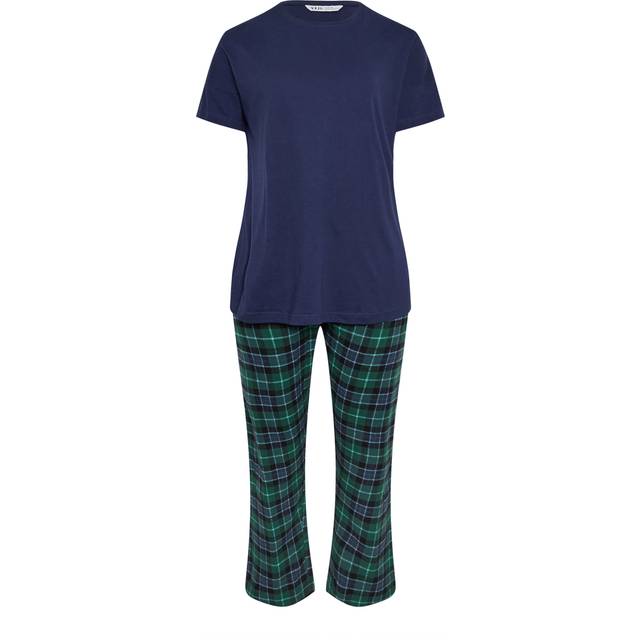 Yours Curve Navy Blue & Green Woven Check Pyjama Set - 26-28