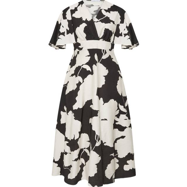 Yours London Curve Black Floral Print Linen Look Wrap Midaxi Dress, Women's Curve & Plus Size, Yours London - 22