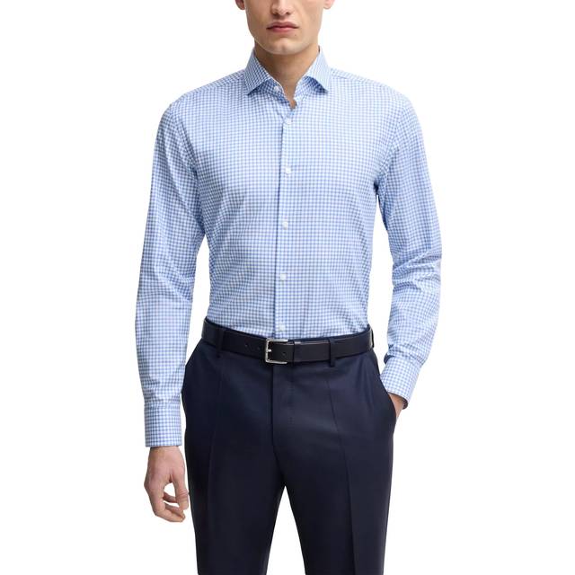 BOSS Cotton Blend Slim Fit Check Shirt, Light/Pastel Blue