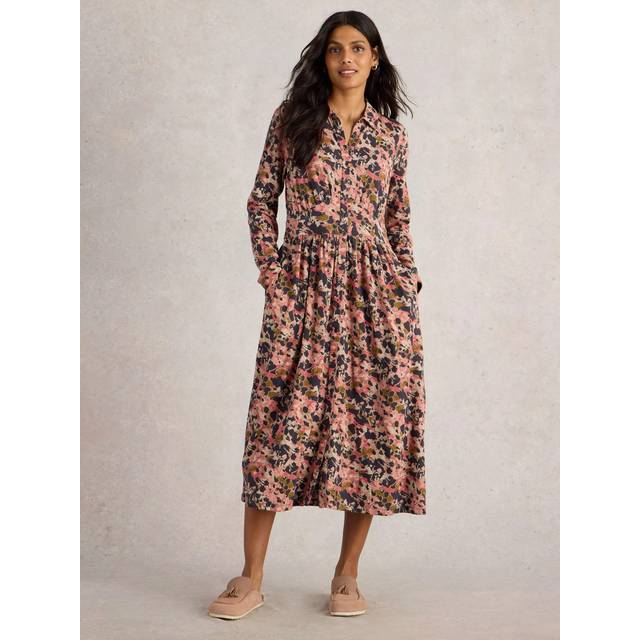 White Stuff Lottie Jersey Shirt Dress - 10, PINK MLT