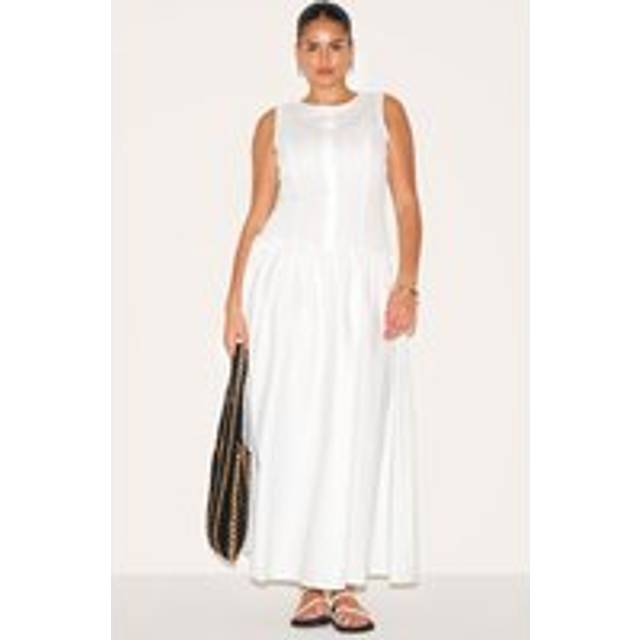 Plus White Button Down Drop Waist Maxi Dress, White - 22