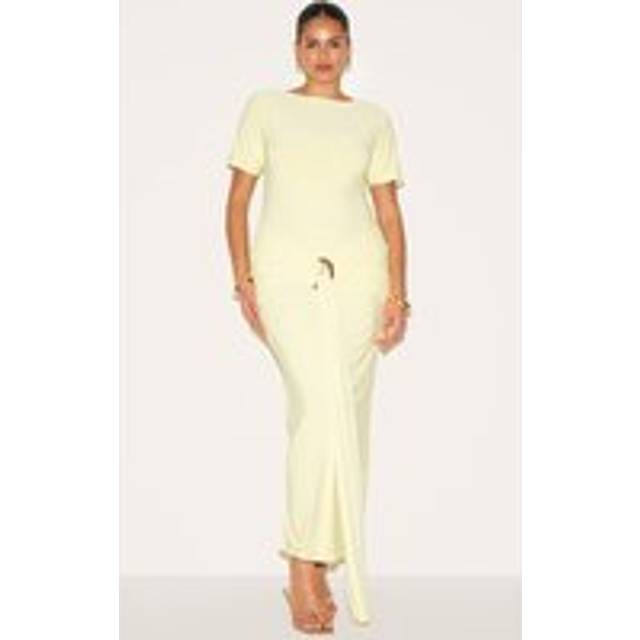 Plus Butter Yellow Boat Neck Wrap Waist Detail Maxi Dress, Butter Yellow - 16