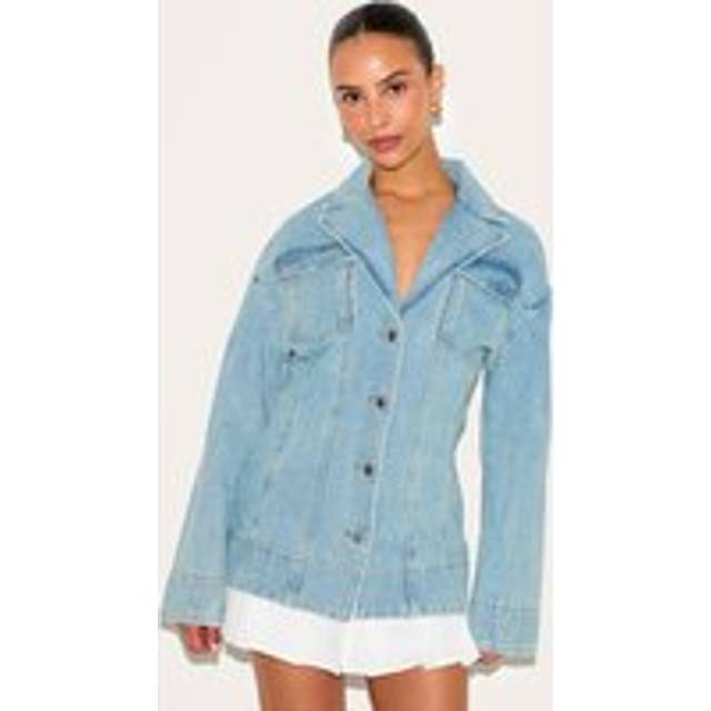 Petite Light Blue Denim Fitted Mini Dress With Pleat Details, Light Blue - 14