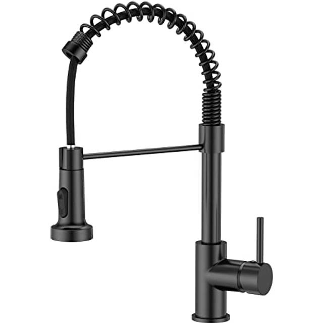 Black Kitchen Tap, Spring Kitchen Sink Mixer Taps, Commercial Faucet Single Handle Lever, High Arc Swivel 360 with 2 Spray Mode