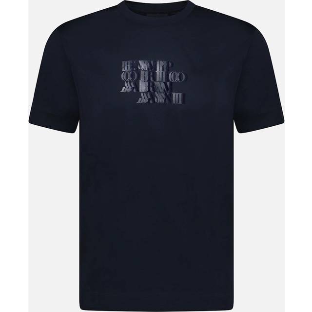 Emporio Armani Men's Velvet Writing Logo Mercerised T-Shirt Navy - Size: 32