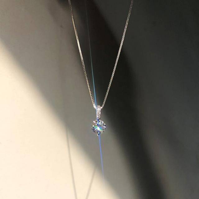 (as the picture) Anenjery Single Zircon Necklace For Women Clavicle Chain Silver Jewelry Choker