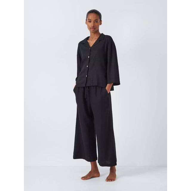 John Lewis Linen Blend Cropped Pyjama Set, Black
