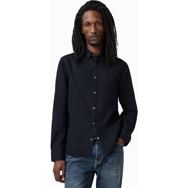 AllSaints Gleason Organic Cotton Regular Fit Logo Shirt, Blue Multi Blue