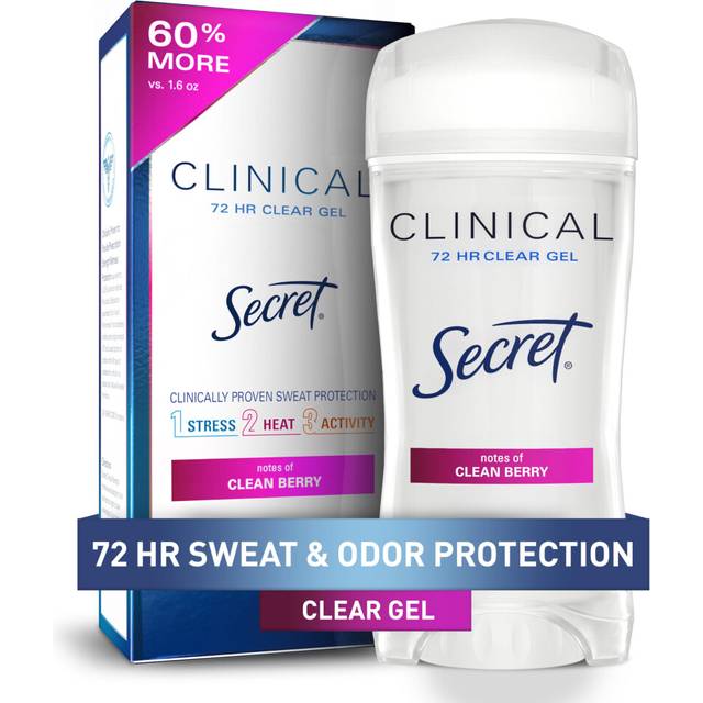 Secret Clinical Strength Antiperspirant Deodorant for Women  3X Stress Protection  72hr Sweat & Odor Protection  PH Balancing Minerals  Clear Gel  Cle
