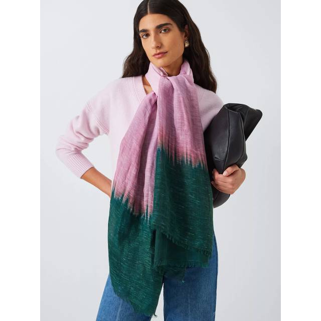 John Lewis Linen Cotton Blend Scarf, Pink/Multi