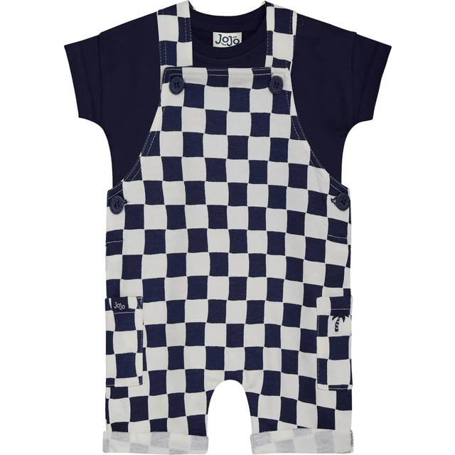 JoJo Maman Bébé Baby Checkerboard Dungarees and T-Shirt Set, Navy