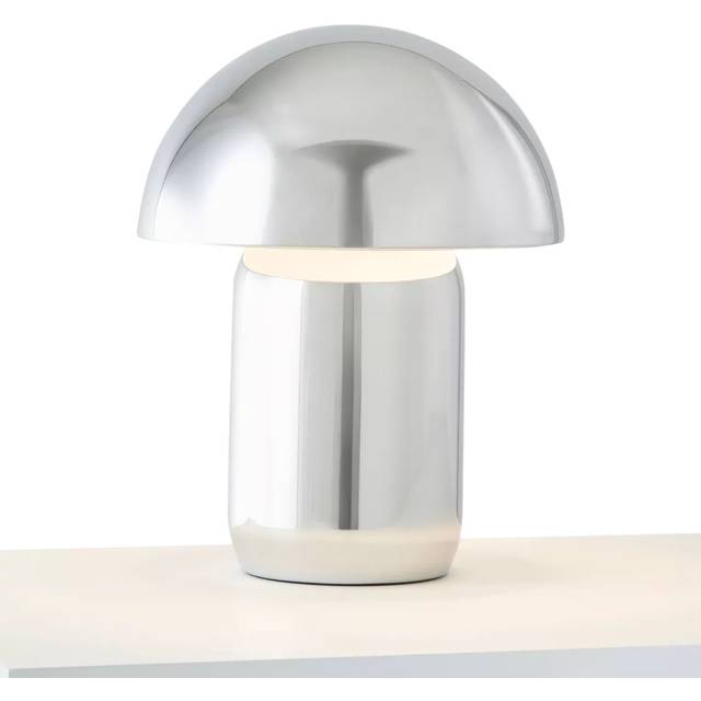 John Lewis Mushroom Rechargeable Dimmable Table Lamp, Polished Chrome