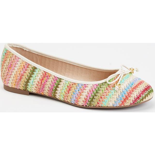 Dune London Hallo Wide Fit Raffia Stripe Ballerina Pumps, Multi