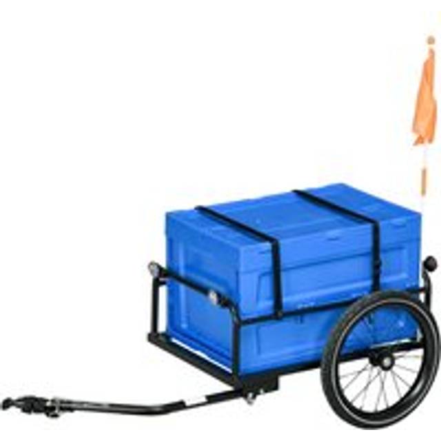 HOMCOM Bicycle Trailer With 65L Foldable Storage Box And Pneumatic Tyres, Blue, Blue