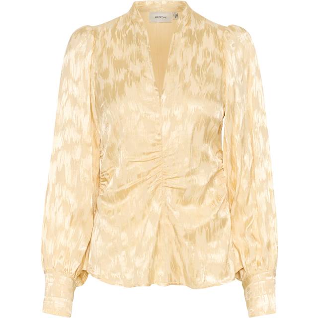 Gestuz, Blouses, female, Yellow, S, Yellow V-Neck Blouse with Ruched Front