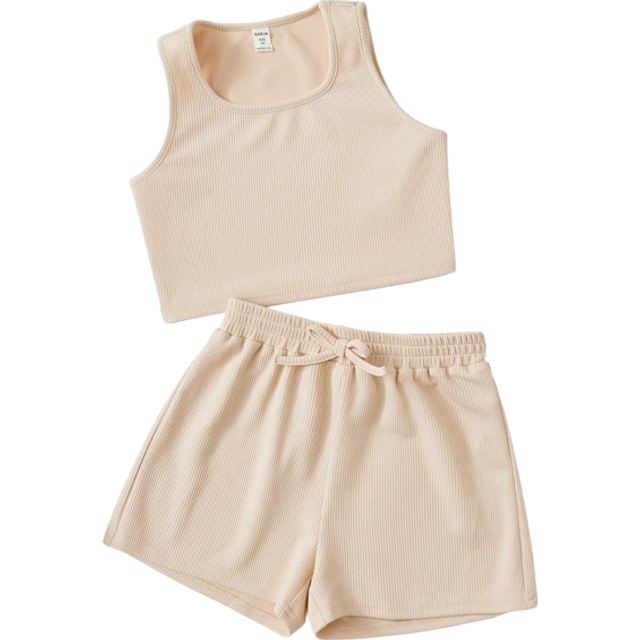 Tween Flicka Enfärgat Linnen & Knut Framtill Shorts - Beige (6Y,7Y,8Y,9Y,10Y,11-12Y,13-14Y)