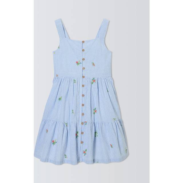 John Lewis Kids' Embroidered Ticking Stripe Tiered Dress, Blue