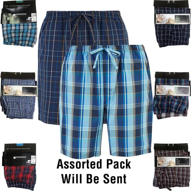 2 pack mens m&s cotton checked pyjama shorts check lounge woven bottoms s-3xl
