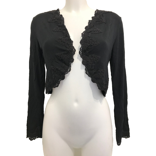 Blackspade black short robe 10 - 12 s/m bed wrap gown long sleeves lace trim