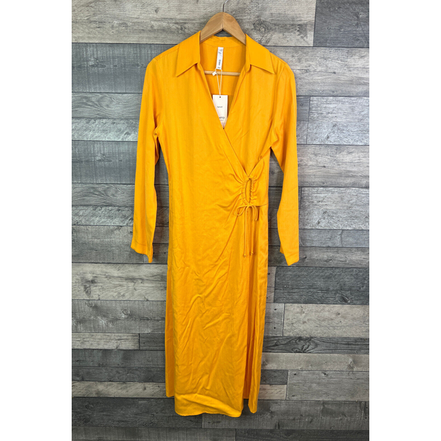 Mango mng midi shirt dress size uk 8 orange wrap tie long sleeves classic