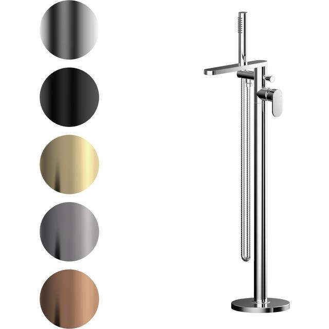 Current Round Floor Standing Bath Shower Mixer Tap with Kit - Brushed Pewter - Balterley