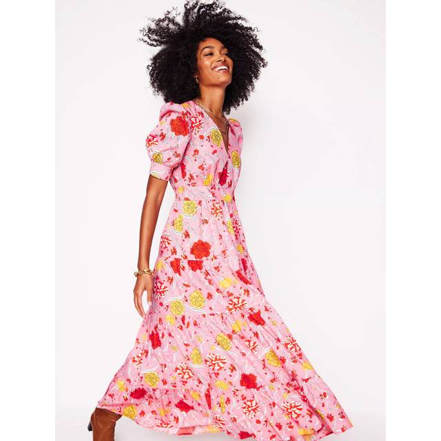 Boden Bella Floral Puff Sleeve Maxi Dress, Pink/Multi
