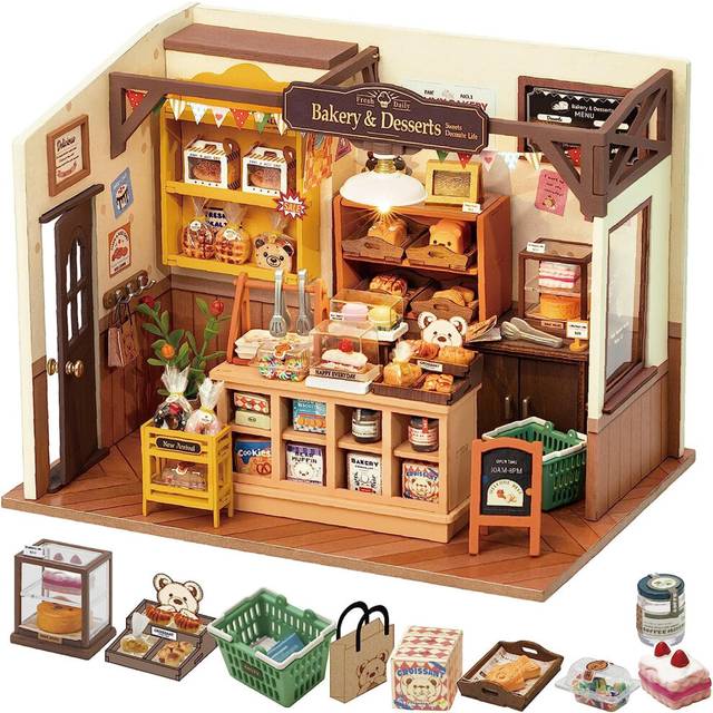 ROBOTIME DIY Miniature House Kit for Adults, Mini Dolls House Building Kit with Furniture and LED Lights for Women's or Girl's Birthday Gift.