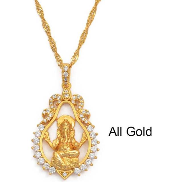 (45cm Thin Chain) Hinduism Indian Religious Ganesha Pendant Necklaces For Women Girls Gold Color And Cubic Zirconia Elephant God Necklaces