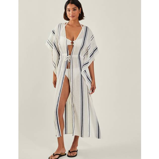 Accessorize Stripe Maxi Kaftan, Cream/Multi