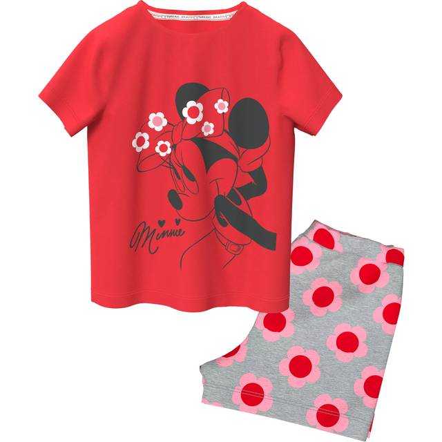 Brand Threads KIds' Minnie Mouse Cotton Shortie Pyjama Set, Red/Multi