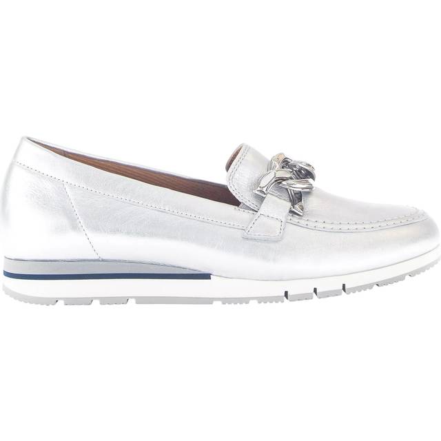Gabor Bea Wide Fit Metallic Leather Chain Loafers, Silver
