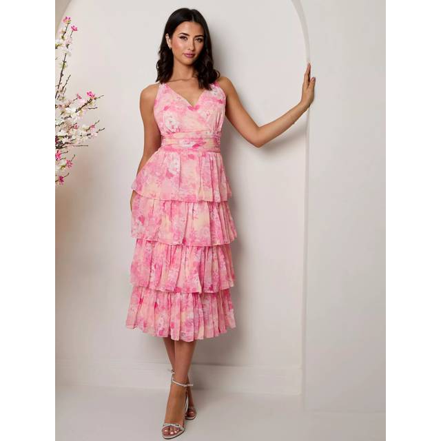 Sleeveless Floral Print Midi Dress in Pink - 12