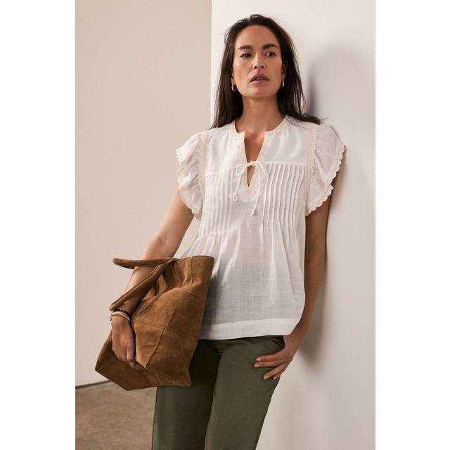 Mint Velvet Pintuck Cap Sleeve Blouse, White Ivory