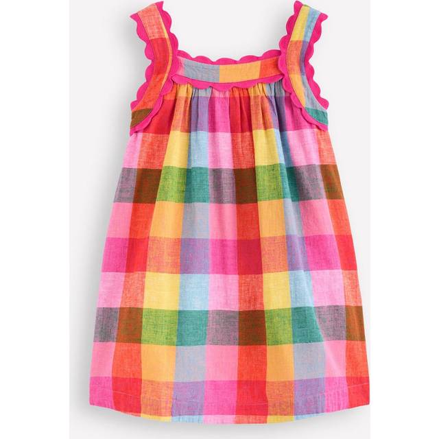 Mini Boden Kids' Maribel Cotton Linen Strappy Dress, Multigingham Check